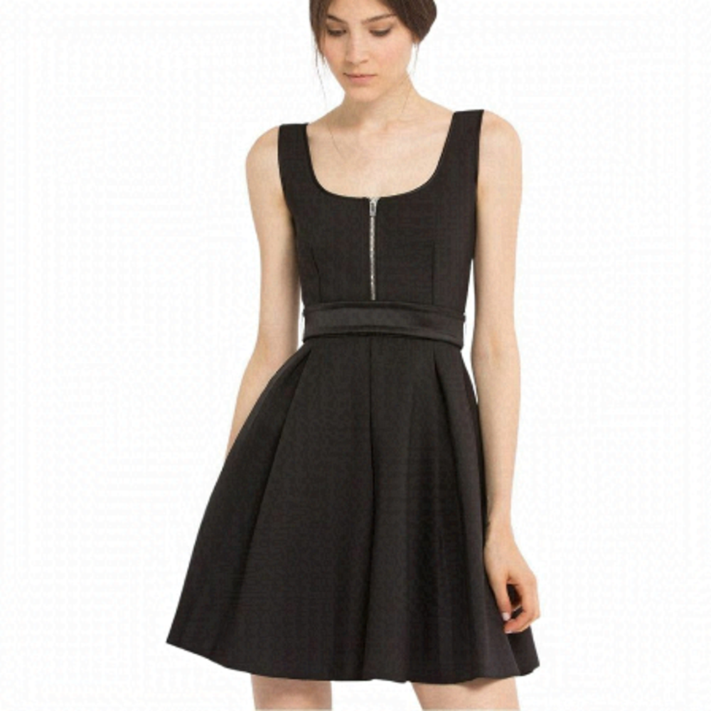 Maje Edwige Black Fit And Flare Zip Front Scuba Jersey Dress Size 3/ Us M